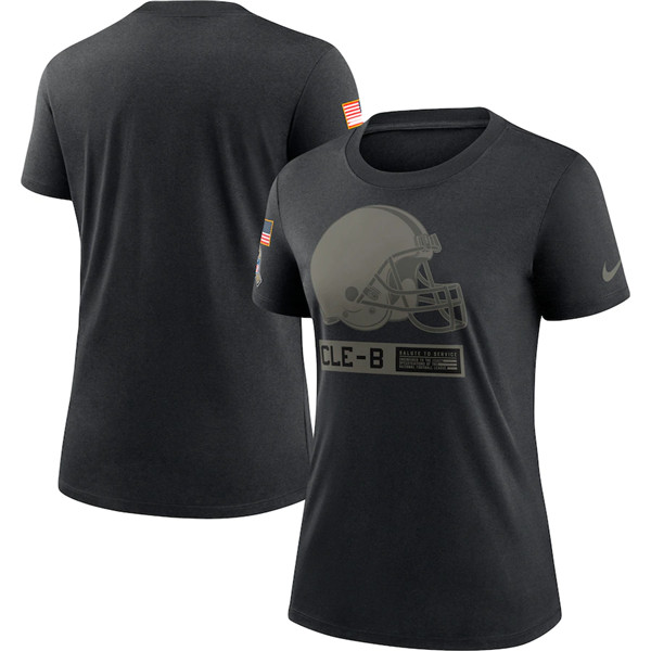 Women's Cleveland Browns 2020 Black Salute To Service Performance NFL T-Shirt (Run Small) - Click Image to Close